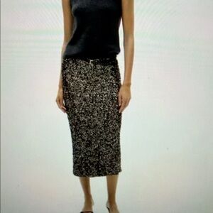 Mango Black and silver Sequin Pencil Skirt